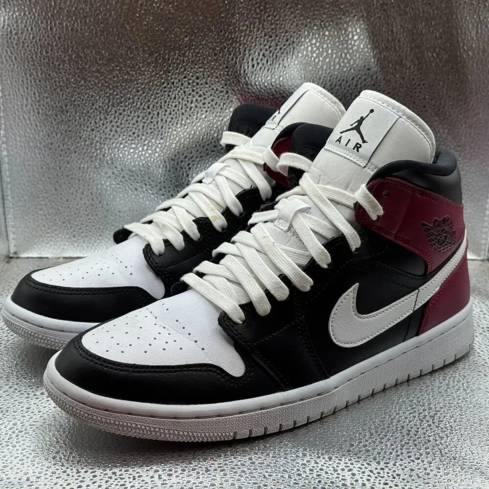 Size 9.5 Nike Air Jordan 1 Black Mid Noble‎ Red White Mens Sneaker BQ6472-016